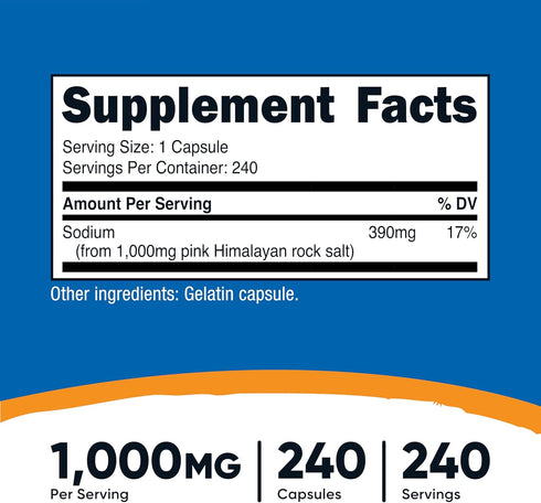 1000mg, 390mg 240 Nutricost Pink Himalayan Salt Capsules Sodium, Capsules - Non-GMO, Gluten Free
