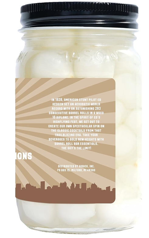 16 Barrel Roll Bar Essentials Cocktail Onions - Classic Sour Silver Skin Pickled Onions with Vermouth in Salty Vinegar