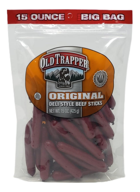 15 oz 2 Pack 3 Pack (3 Pack) Old Trapper Original Deli Style Beef Sticks - Big Bag - Naturally Smoked Beef Sticks
