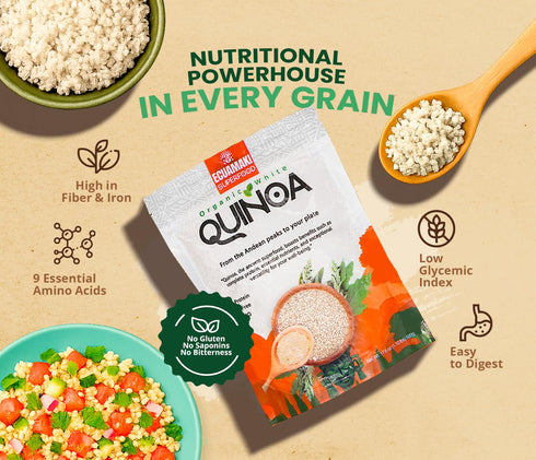 1.1lb (17.6oz) Ecuamaki Organic White Quinoa Cereal Gluten Free, PlantBased Protein & High Fiber Whole Grain USDA