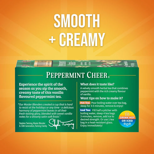 20 Count (Pack 1), 20 Twinings Peppermint Cheer Herbal Tea Individually Wrapped Bags, of Peppermint & Vanilla