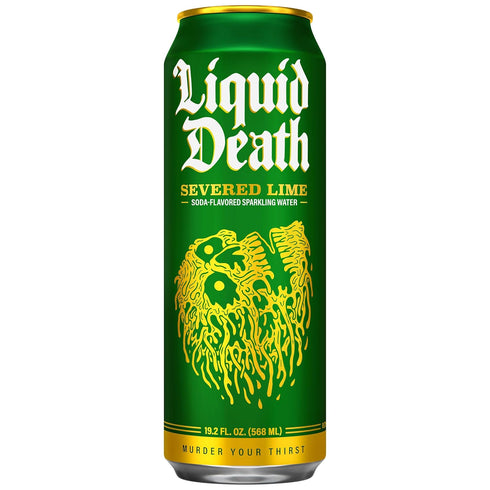 19.2 Oz (Pack 12) Liquid Death Soda-Flavored Sparkling Water - Severed Lime (Classic Lime Soda), Less Sugar*, Huge