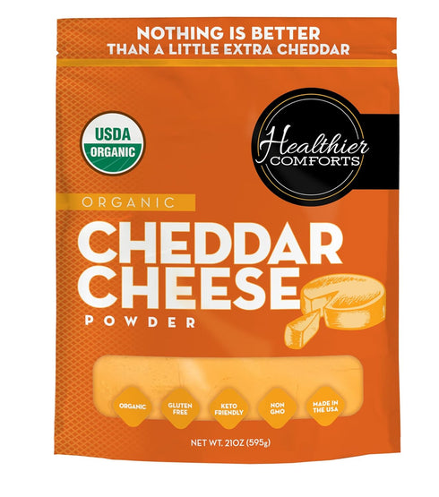 Healthier Comforts Organic Cheddar Cheese Powder | Gluten Free, Keto-Friendly, Non-GMO, Antibiotic