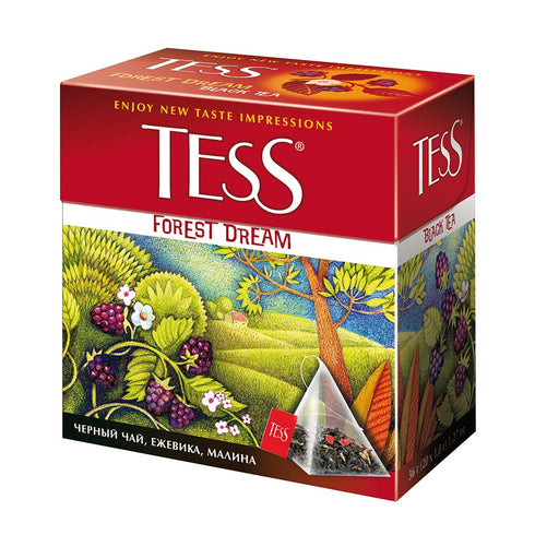 Tess Forest Dream Black Tea Composition, Raspberry and Blueberry Leaf Tea, 20 Pyramid Sachets