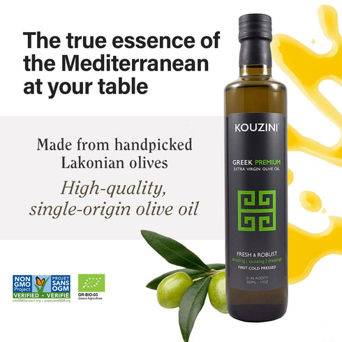 500ml Kouzini Greek Premium Extra Virgin Olive Oil, Cold Pressed, Single Origin, Rich Flavor & Aroma