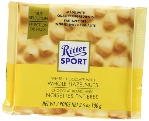 Ritter Sport Chocolate Bar, White Chocolate, Whole Hazelnuts, 10 Count