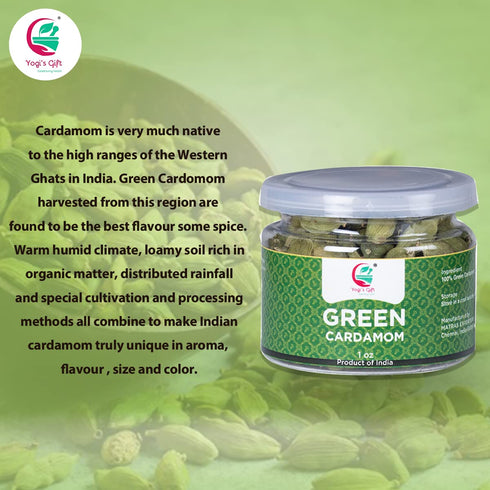 Indian GREEN CARDAMOM Pods Whole | 1 oz | Flavourful Indian Spice by Yogi's Gift