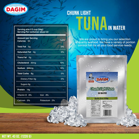 Dagim 43 oz Pack 2 Chunk Light Tuna in Water Tuna Fish Pouch Kosher Certified for Passover