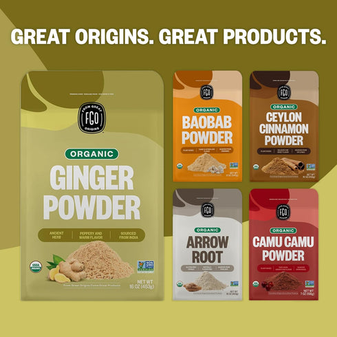 FGO Organic Ginger Powder - Imported from India, 8oz, Packaging May Vary