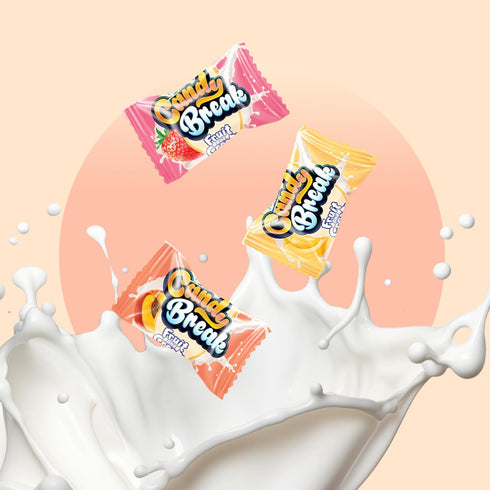 Pack, 2.2 lbs Candy Break Fruit & Cream Candy, Center Filled Hard Candies with Banana, Peach, Strawberry Flavors, Fruit