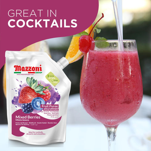 100% 2.2 lbs (35.2 oz) Mazzoni - Mixed Berry Juice Puree, Pure Forest Berries (Strawberry, Blueberry, Raspberry), Just