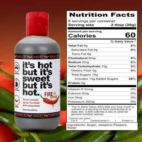2 Pack- 8 Oz Fire Syrup - Jalapeno Simple Syrup It's Hot But It's Sweet But It's Hot! - Each Bottle of Jalapeno Infused