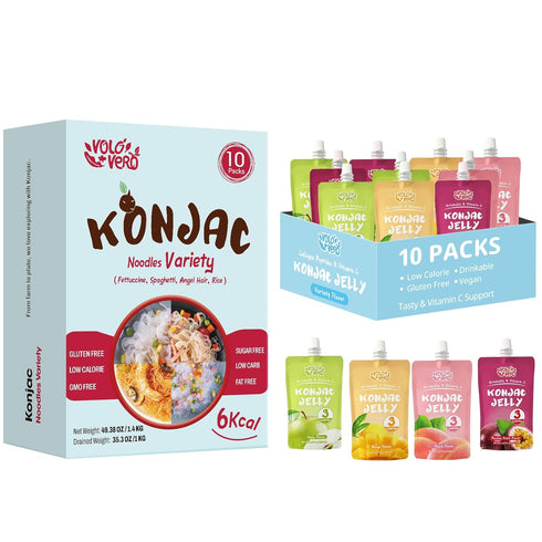 VOLO VERO Drinkable Konjac Jelly and Konjac Noodles Variety Pack, 20 Packs,