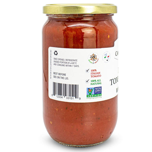24oz, 100% CAMPO D'ORO - Italian Tomato Spaghetti Sauce with Basil, Pasta and Pizza Sauce, Made in Sicily Italy