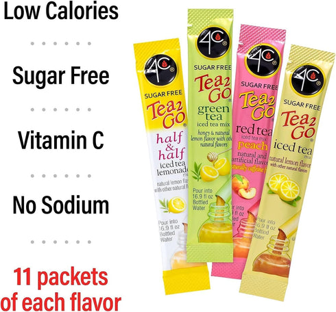 4C Packets, 1 Pack, 44 Count, Powder Drink Mix Iced Tea Variety Singles Stix On the Go, Refreshing Sugar Free Water