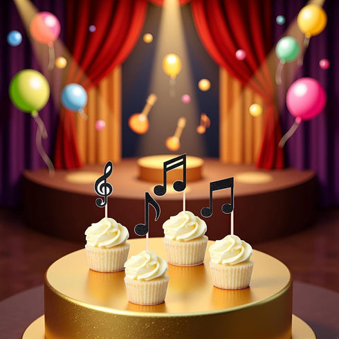 Fansoftiks 36Pcs Black Glitter Musical Notes Cupcake Toppers,Rock Music and Birthday Party Decorations,Cake Picks