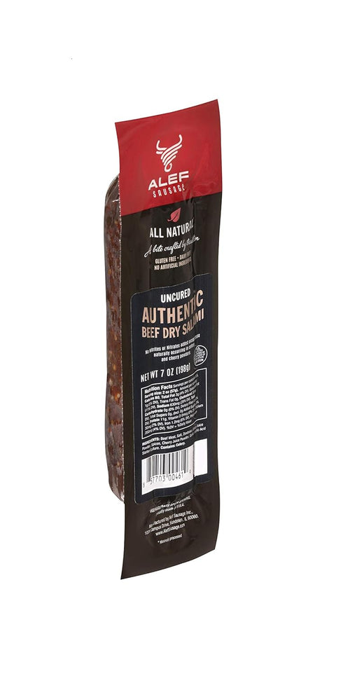 Alef Sausage Uncured All Natural Authentic Beef Dry Salami (2 units 7oz. each)NITRATE FREE,