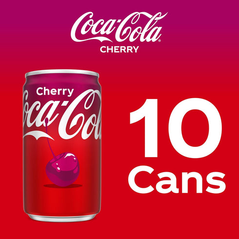 Pack 7.5 oz, 10 Pack Coca-Cola Cherry Soda Soft Drink Fridge Mini Cans, fl