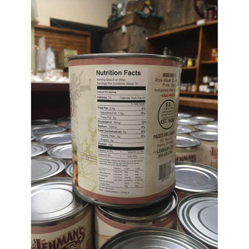 28 Oz Lehman's Canned Pre-Cooked Pork Meat Heat Serve USA Made Long Shelf Life