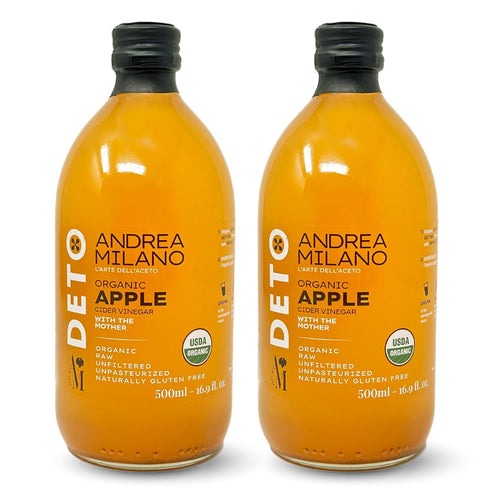 Andrea Milano Organic Apple Cider Vinegar, 2 Bottles Raw Italian Natural Vinegar with the