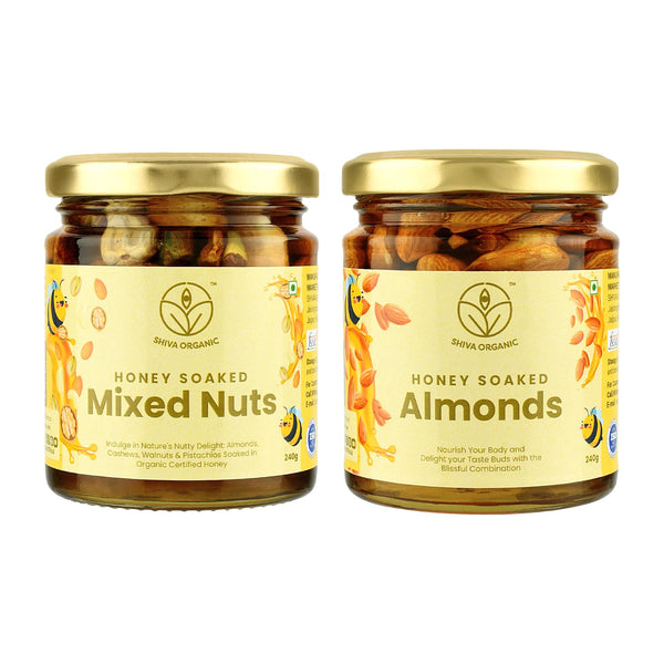 Shiva Organic's Honey Soaked Mixed Nuts and Almonds Combo, 240g each