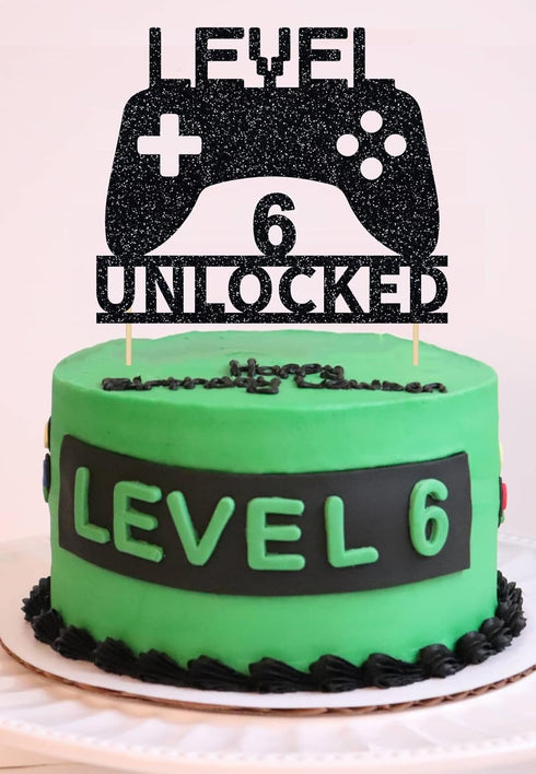 Level 6 Unlocked Cake Topper, Video Game Cake Topper, Game Controller Cake Topper for 6th Birthday Party