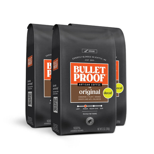 Bulletproof Original Medium Roast Ground Decaf Coffee, 12 Ounces (Pack of 3),