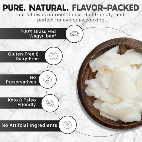 100% 48 oz (3 lbs) Stellar Wagyu Beef Tallow for Cooking - Premium Pure Rendered Beef Fat | Grass-Fed, Keto & Paleo