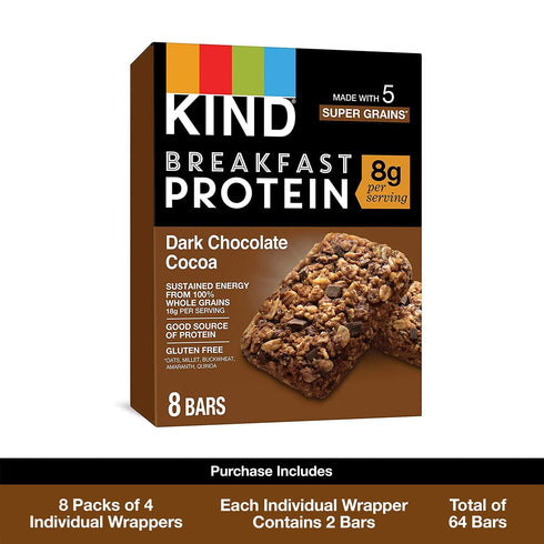 8g 32 Count KIND Breakfast Protein Bars, Dark Chocolate Cocoa, Healthy Snacks, Gluten Free, Protein