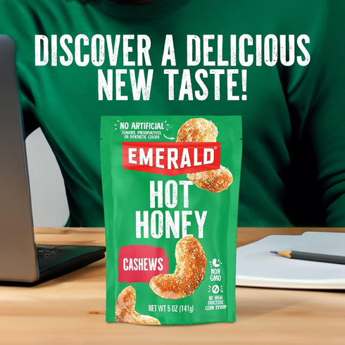 (1-Pack) 5oz Emerald Nuts Hot Honey Cashews | Resealable Bag | Kosher Dairy Certified, Non-GMO, Contains No Artificial