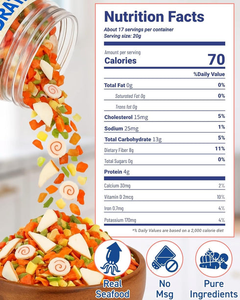 11 12.35 oz Dried Ramen Toppings Mix Seafood & Veggies - Real Squid, Shrimp, Fish Cake & Goji Berry, Low Fat, No Added