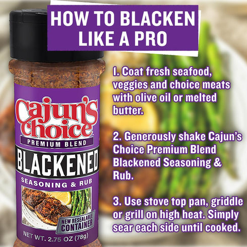 Cajun's Choice Blackened Seasoning, 2.75 oz Jar, All Natural, Low Salt, Gluten-Free