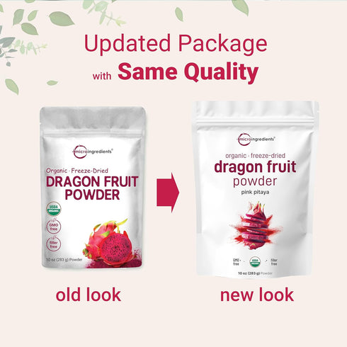 Organic Dragon Fruit Powder, 10oz, 100% Natural, Freeze-Dried Pink Pitaya, Non-GMO & Vegan Friendly