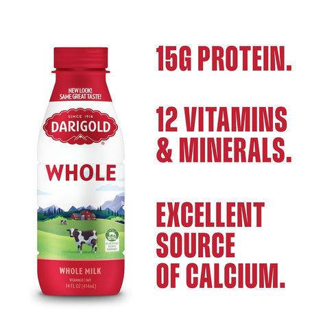 12 15g 14oz, 12 Pack Darigold Shelf Stable Whole Milk Bottle with Essential Nutrients, Protein, rsBT Free - (Whole)
