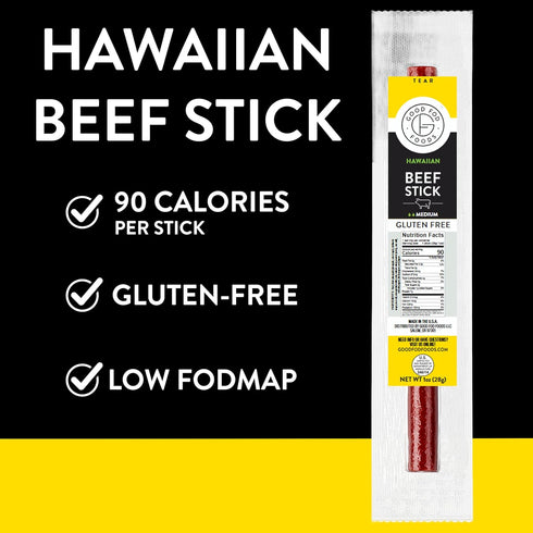 100% 1 (12 Pack) Good Fod Foods Hawaiian Meat Sticks Low FODMAP Snacks for a Healthy Gut, Beef Jerky Sticks