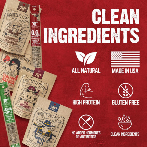 Pack Packs 6 Pack Righteous Felon Savory Beef Jerky Variety Gift - Great Gifts for Men | Gluten Free, High Protein