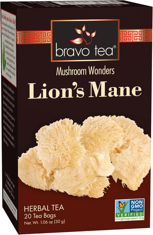 Bravo Tea Lion's Mane Mushroom Herbal Tea Caffeine Free, 20 tea bags,