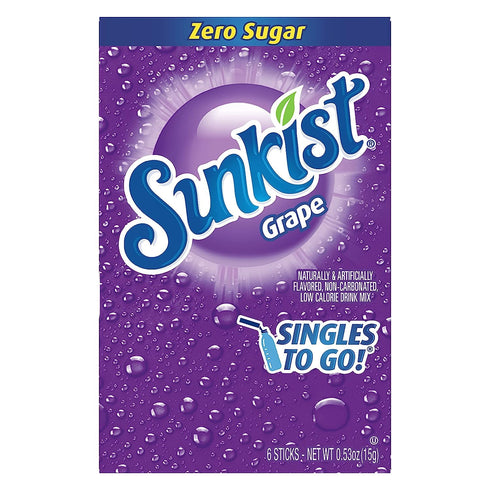 0.53 OZ, 6 (Pack 4) Sunkist Soda Grape Singles To Go Drink Mix, CT