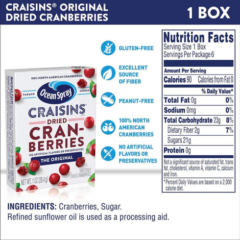 Pack, 1 (Pack 12) Ocean Spray Craisins Dried Cranberries, Original Brick Ounce