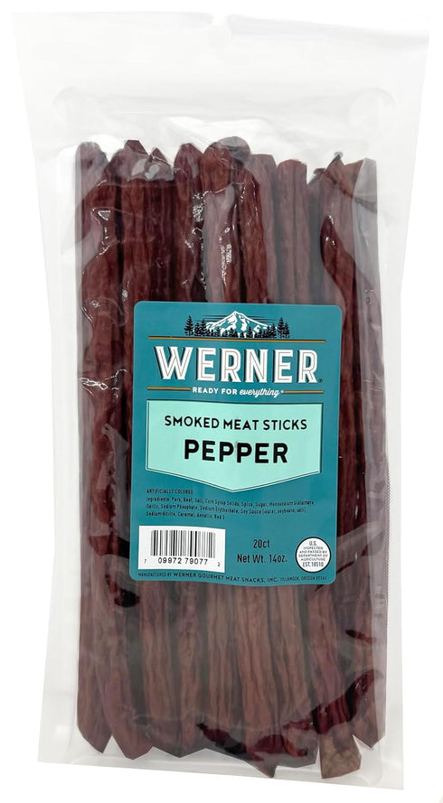 Werner Pepper Smoked Meat Sticks - 20 Pork and Beef Sticks Bulk
