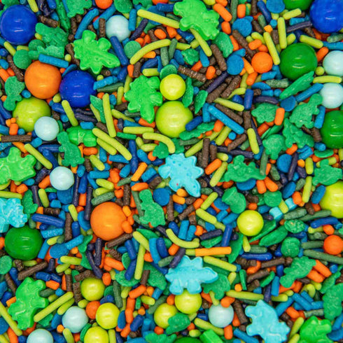 Dinosaur Sprinkles for Cupcake Decorating, Fancy Edible Dino Cake Toppings in Brown Jimmies, Blue Nonpareils