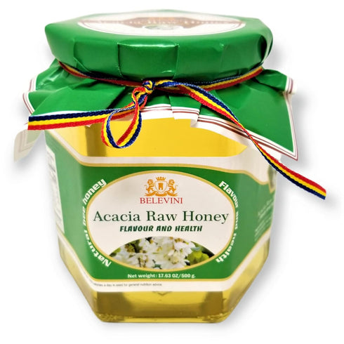 Belevini Acacia Honey Raw 500g/17.63 Oz Natural Bee Honey from Romania, Unpasteurized, No