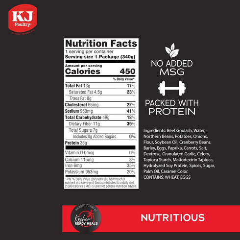 (2 Pack) KJ Poultry Kosher Ready Meals - Beef Chulent & Kugel, MRE Meat Meals Ready to Eat, Shabbos Food Prepared