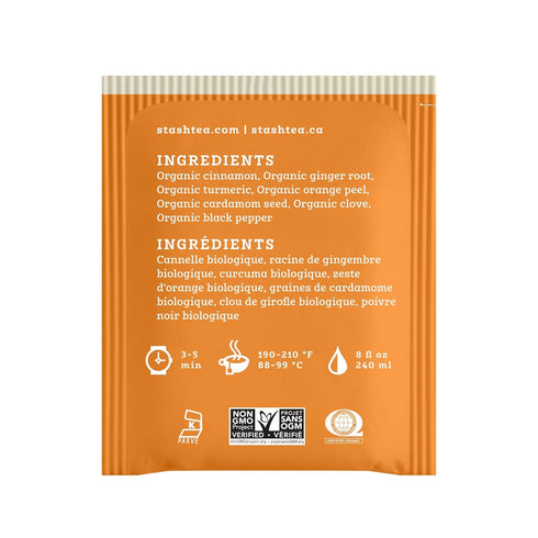 96 16 count (6 pack) Stash Tea Organic Turmeric Chai, Caffeine-Free, Non-GMO Project Verified, Serve Hot or Iced, Tea