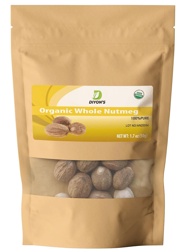 Organic Whole Nutmeg 1.7 oz, Premium Grade in Stand Up Resealable Pouch
