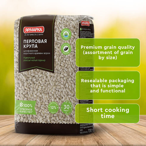 24.7 oz (700g) pack 6, Yarmarka Pearl Barley of Hearty Whole Grain Barley, Perfect for Soups, Stews & Risotto-Style