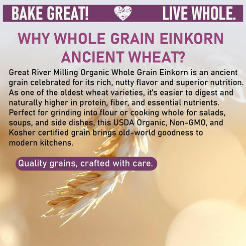 5 Lb Great River Milling Einkorn Wheat Berries | Whole Grain Ancient Wheat | Non-GMO, High-Protein, Kosher | Mill at
