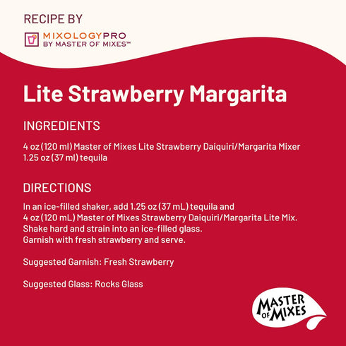 1.75 (59.2 Oz), Pack 3 Master of Mixes Strawberry Daiquiri/Margarita Lite Drink Mix, Ready To Use, Liter Bottle Fl