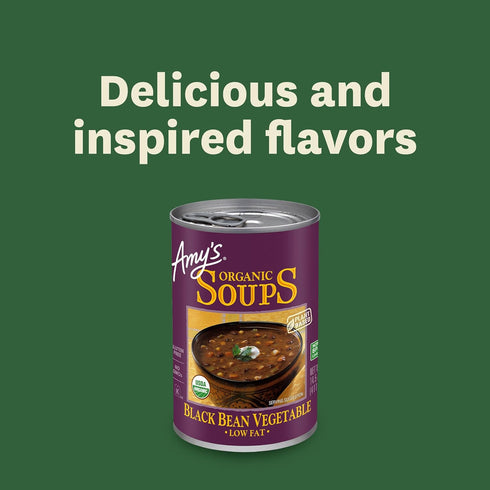 14.5 (Pack 12) Amy's Soup, Vegan, Gluten Free, Organic Black Bean Vegetable, Low Fat, Ounce