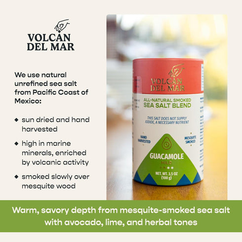 VOLCAN DEL MAR 100% 3.5 oz Mesquite Smoked Sea Salt Blend Unrefined Gourmet Sea Salt Flakes from Mexico Natural